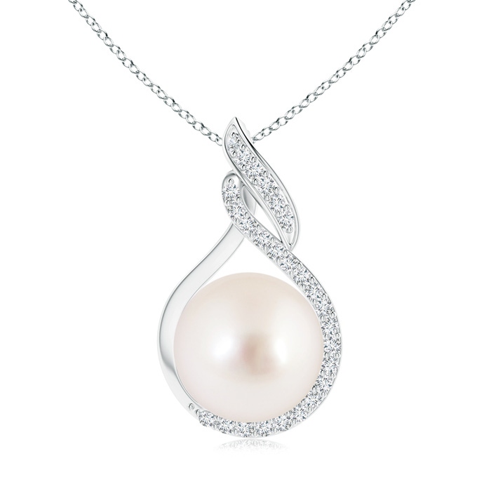 10mm AAAA South Sea Cultured Pearl Swirl Pendant with Diamonds in S999 Silver