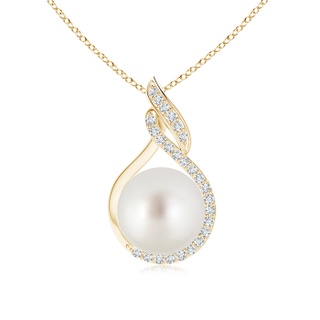 9mm AAA South Sea Cultured Pearl Swirl Pendant with Diamonds in Yellow Gold