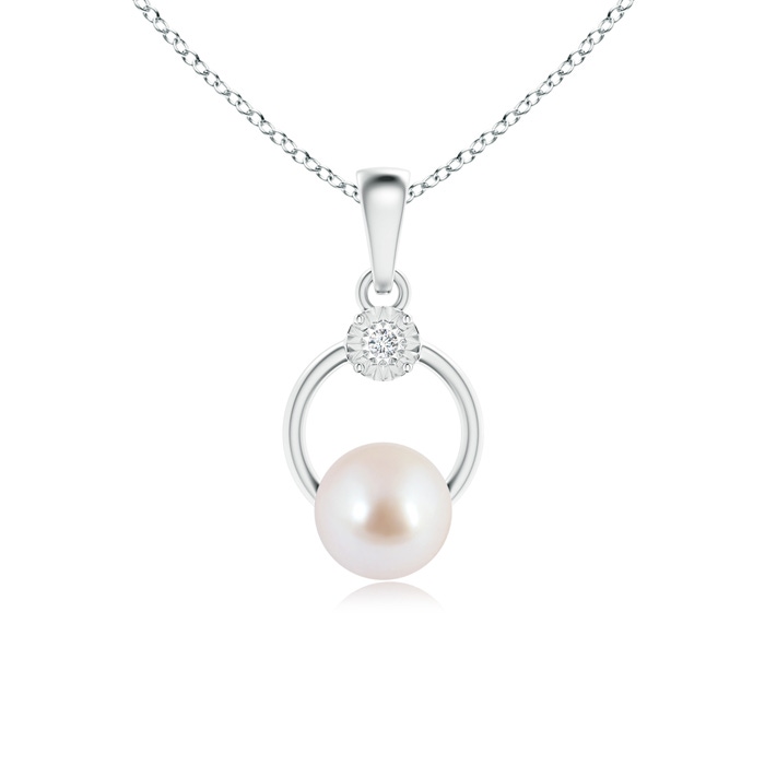 8mm AAA Akoya Cultured Pearl Circle Pendant with Illusion Diamond in White Gold