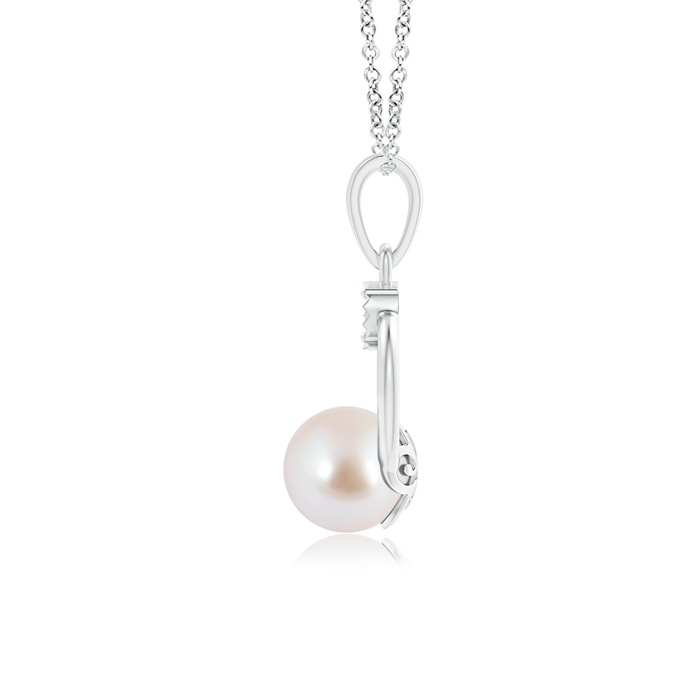 8mm AAA Akoya Cultured Pearl Circle Pendant with Illusion Diamond in White Gold product image