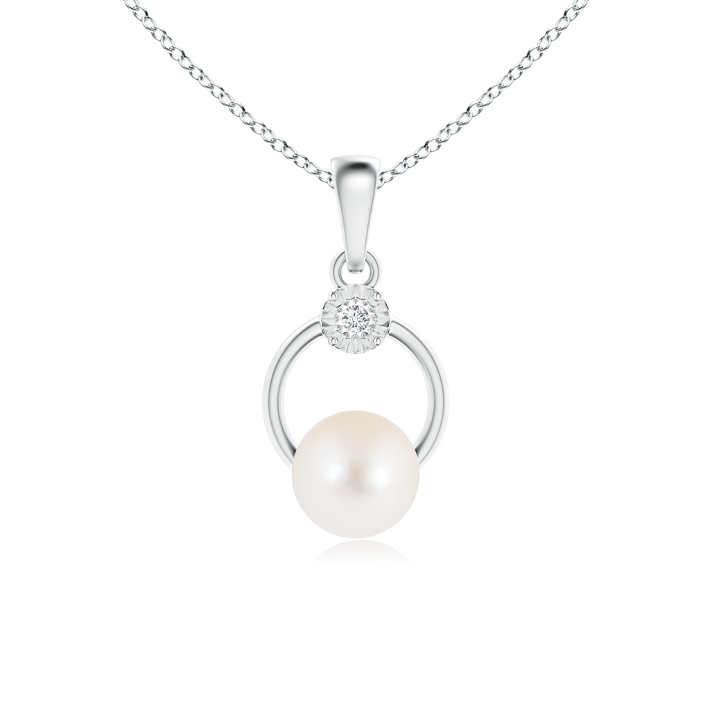 8mm AAA Freshwater Cultured Pearl Pendant with Illusion Diamond in White Gold