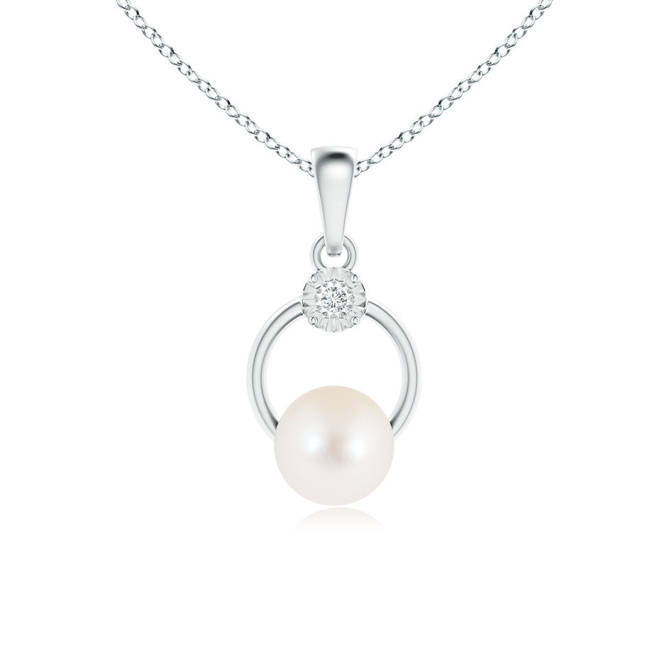 8mm AAA Freshwater Cultured Pearl Pendant with Illusion Diamond in White Gold 