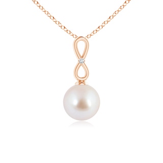 8mm AAA Akoya Cultured Pearl Infinity Loop Pendant with Diamond in Rose Gold