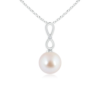 8mm AAA Akoya Cultured Pearl Infinity Loop Pendant with Diamond in White Gold