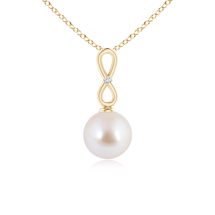 8mm AAA Akoya Cultured Pearl Infinity Loop Pendant with Diamond in Yellow Gold 