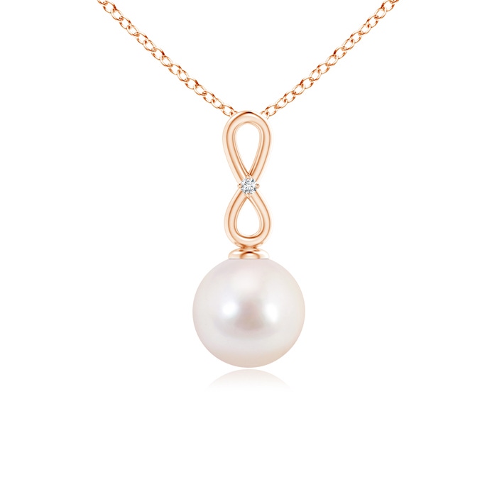 8mm AAAA Akoya Cultured Pearl Infinity Loop Pendant with Diamond in Rose Gold