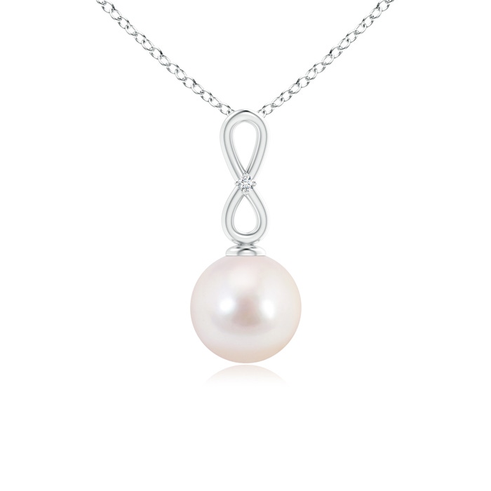 8mm AAAA Akoya Cultured Pearl Infinity Loop Pendant with Diamond in White Gold