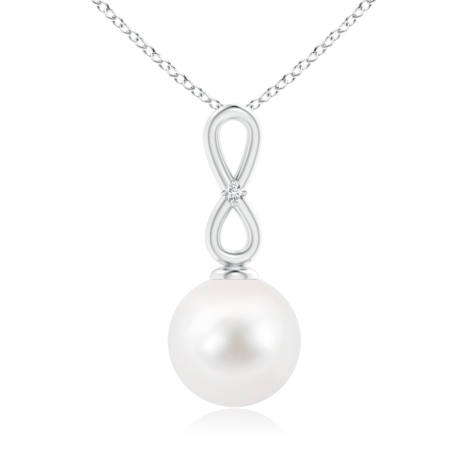 10mm AA Freshwater Pearl Infinity Loop Pendant with Diamond in S999 Silver 