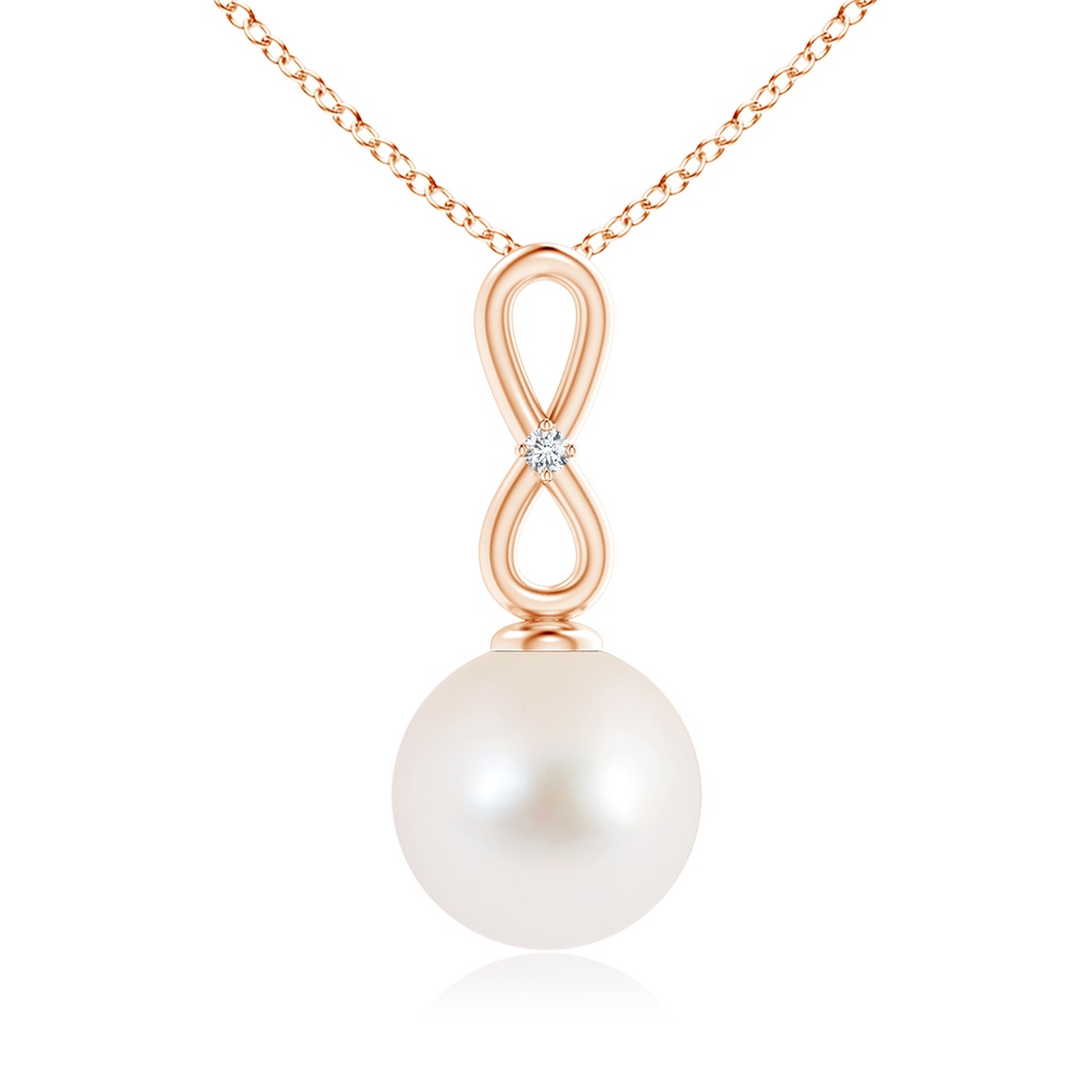 10mm AAA Freshwater Pearl Infinity Loop Pendant with Diamond in Rose Gold