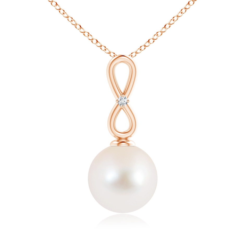 10mm AAA Freshwater Pearl Infinity Loop Pendant with Diamond in Rose Gold 
