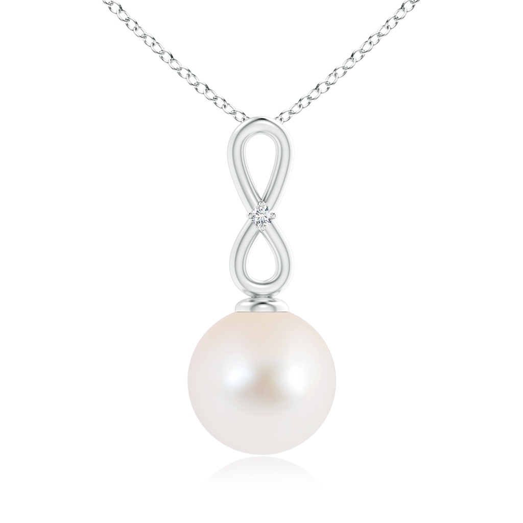 10mm AAA Freshwater Pearl Infinity Loop Pendant with Diamond in S999 Silver