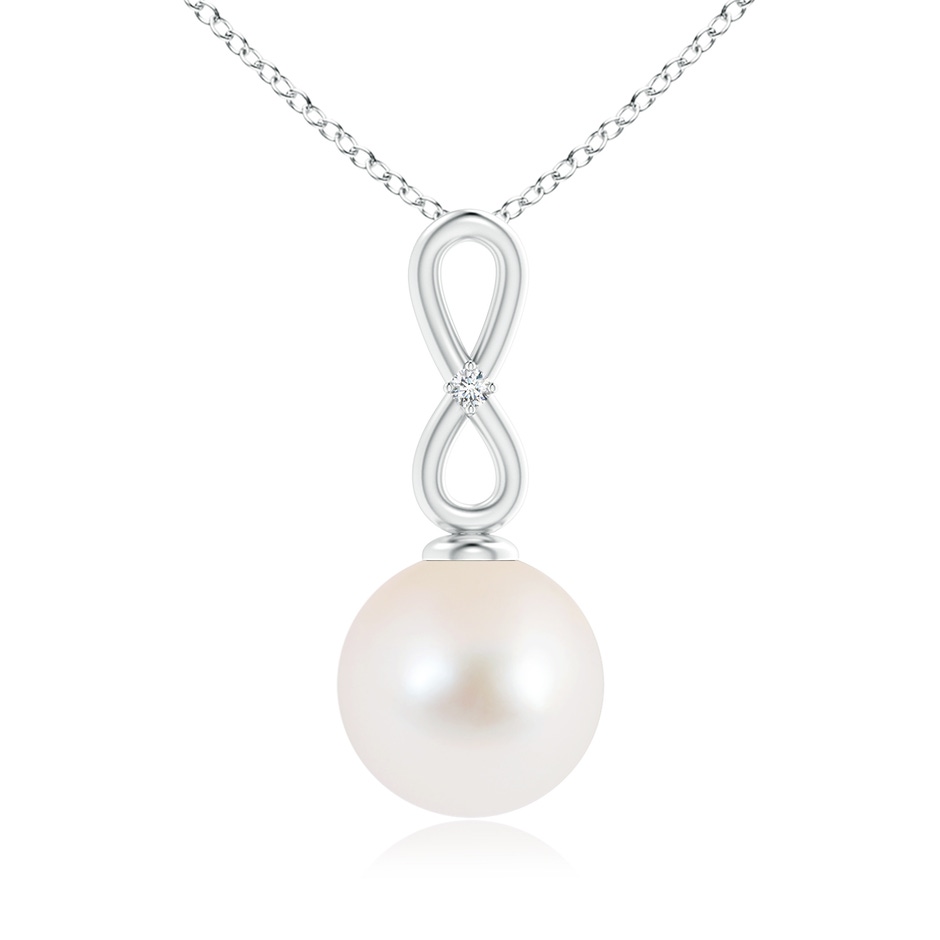 10mm AAA Freshwater Pearl Infinity Loop Pendant with Diamond in S999 Silver 