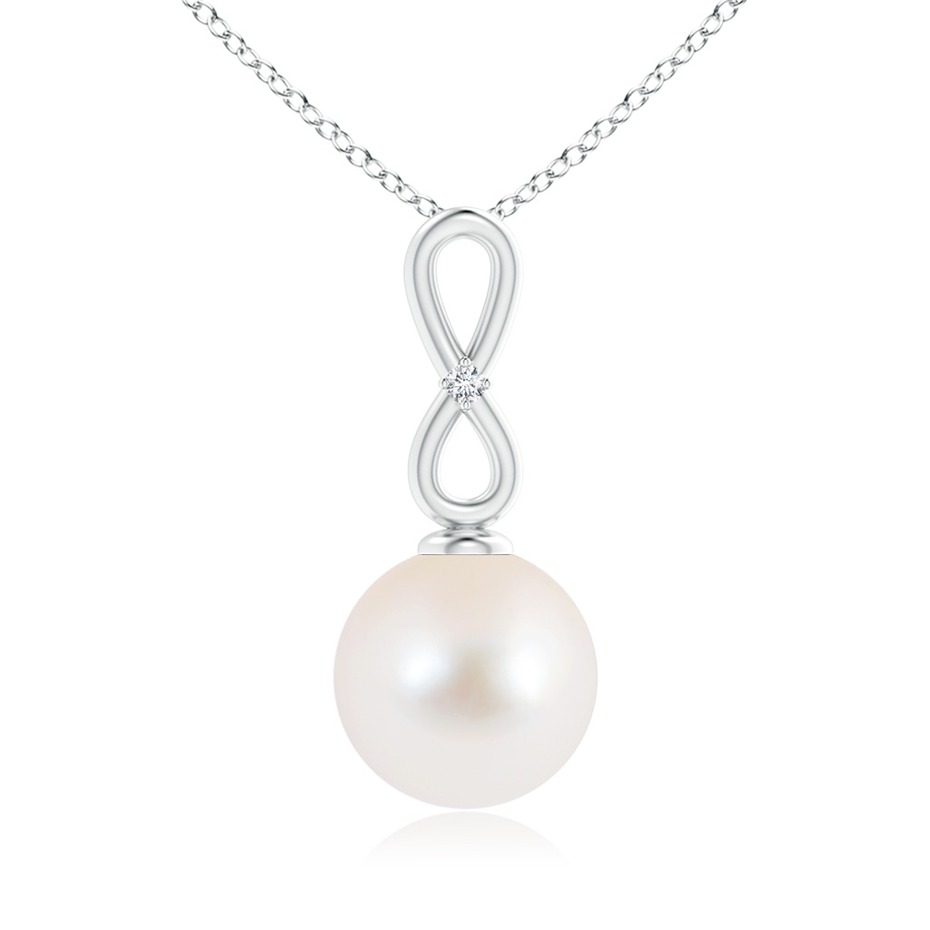 10mm AAA Freshwater Pearl Infinity Loop Pendant with Diamond in White Gold