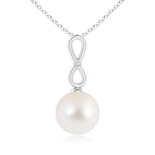 10mm AAA Freshwater Pearl Infinity Loop Pendant with Diamond in White Gold