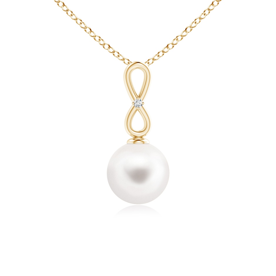 8mm AA Freshwater Pearl Infinity Loop Pendant with Diamond in Yellow Gold 