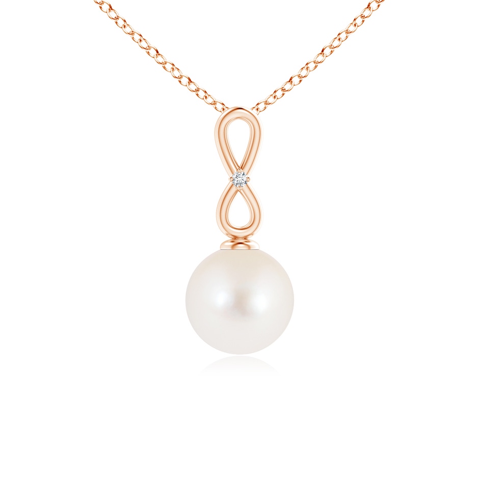 8mm AAA Freshwater Pearl Infinity Loop Pendant with Diamond in 9K Rose Gold 