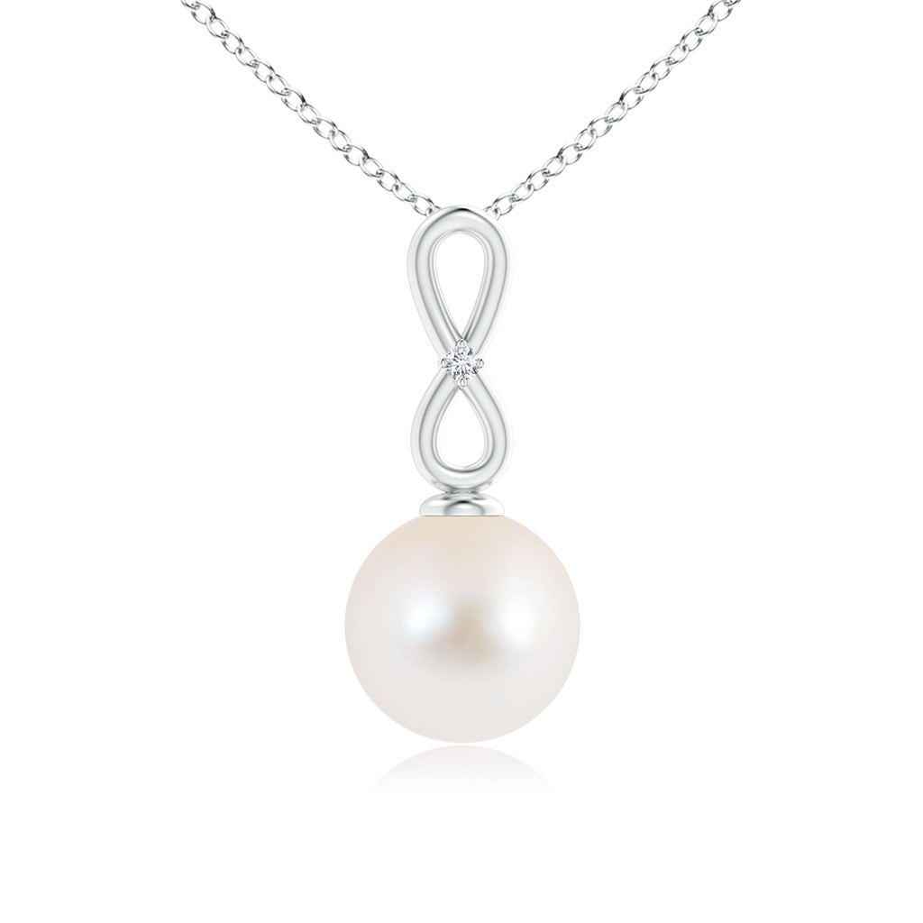 9mm AAA Freshwater Pearl Infinity Loop Pendant with Diamond in White Gold