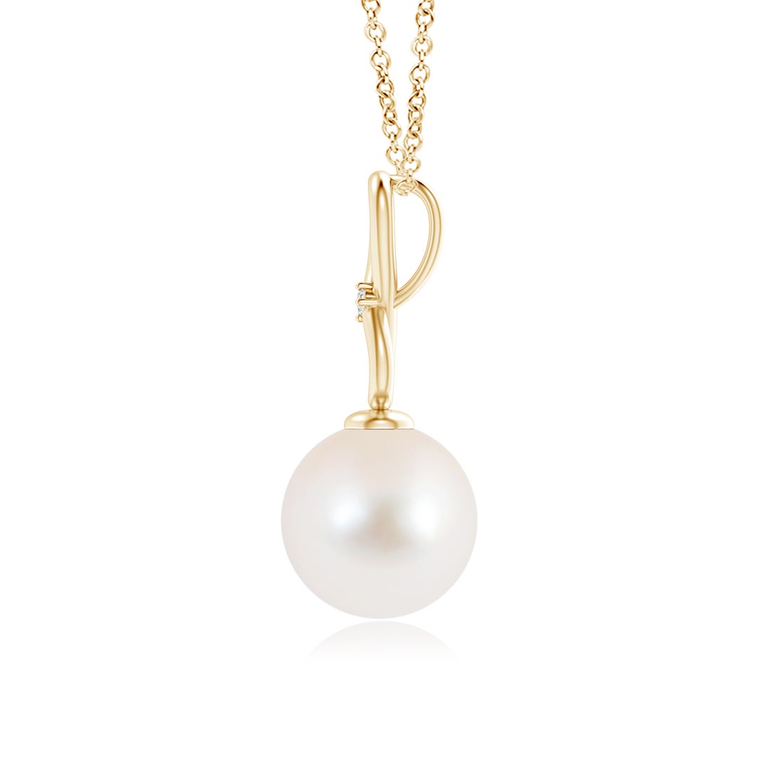 9mm AAA Freshwater Pearl Infinity Loop Pendant with Diamond in Yellow Gold - side 1
