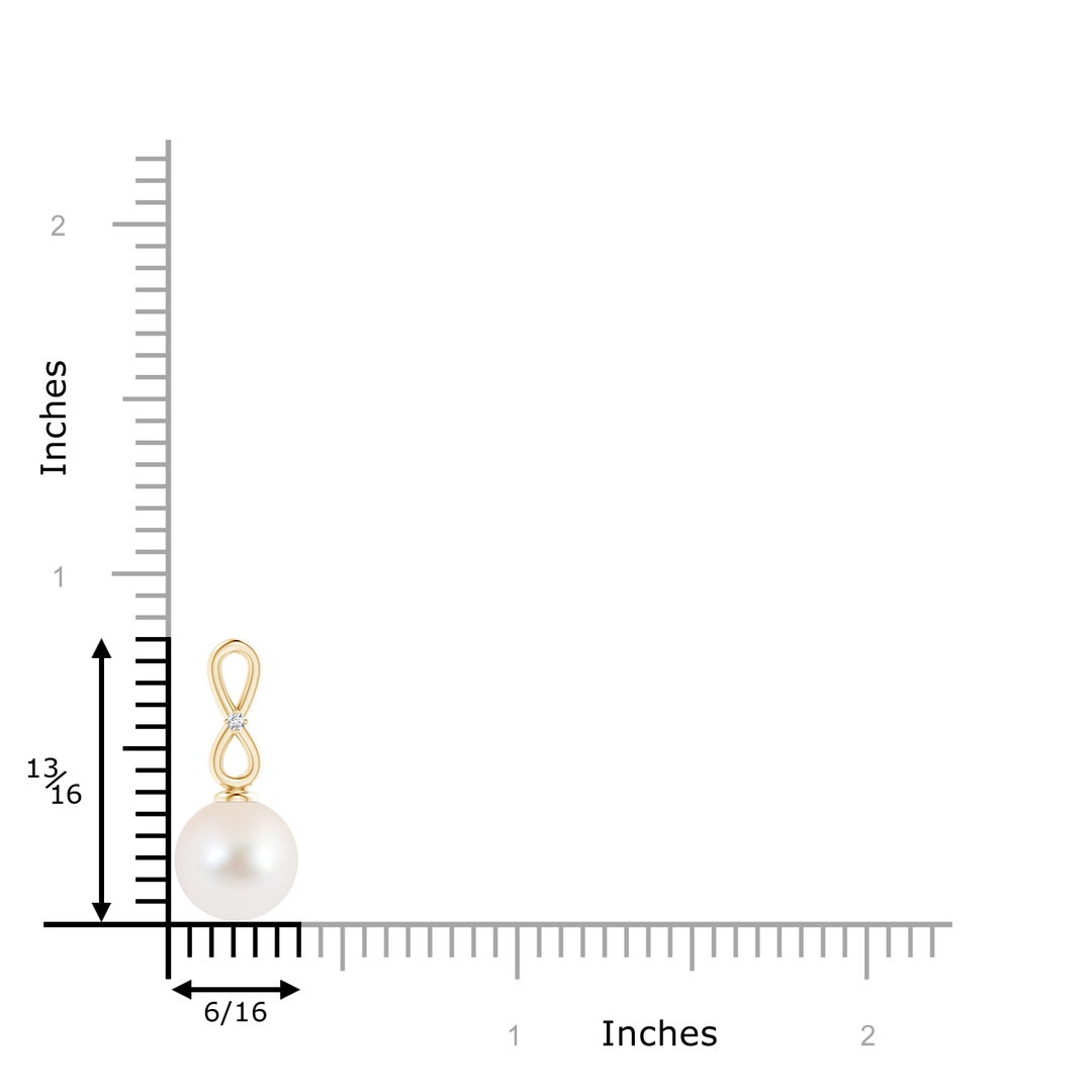 9mm AAA Freshwater Pearl Infinity Loop Pendant with Diamond in Yellow Gold - ruler