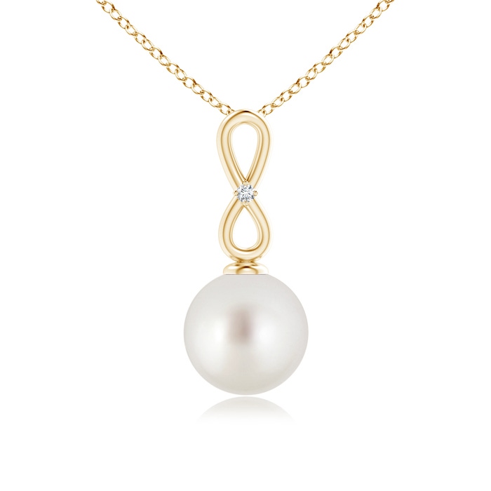 9mm AAA South Sea Cultured Pearl Infinity Loop Pendant with Diamond in Yellow Gold