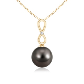 9mm AAA Tahitian Cultured Pearl Infinity Loop Pendant with Diamond in Yellow Gold