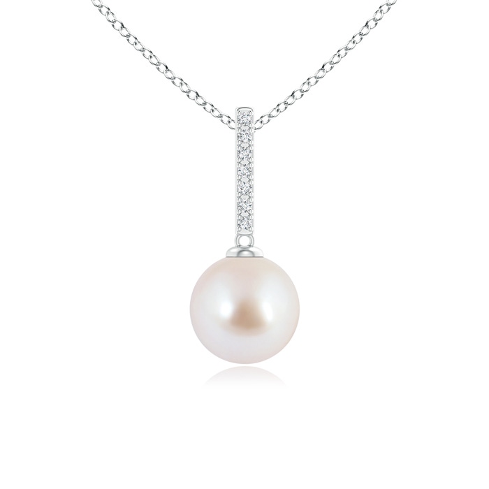 8mm AAA Japanese Akoya Pearl Drop Pendant with Diamond Studded Bar in White Gold