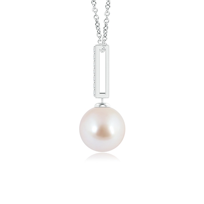 8mm AAA Japanese Akoya Pearl Drop Pendant with Diamond Studded Bar in White Gold product image