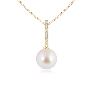 8mm AAA Japanese Akoya Pearl Drop Pendant with Diamond Studded Bar in Yellow Gold