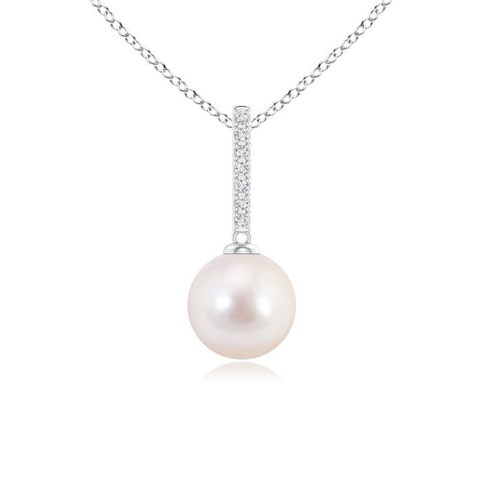 8mm AAAA Japanese Akoya Pearl Drop Pendant with Diamond Studded Bar in White Gold 