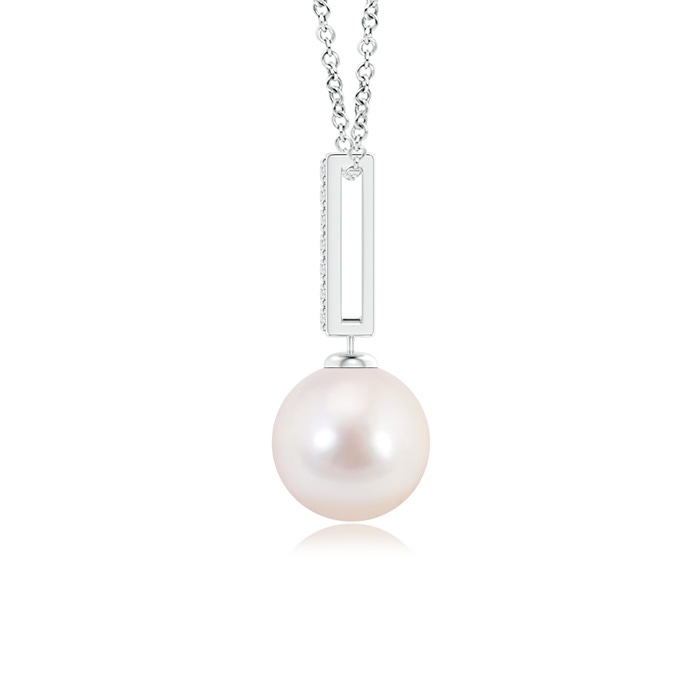 8mm AAAA Japanese Akoya Pearl Drop Pendant with Diamond Studded Bar in White Gold product image