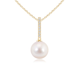 8mm AAAA Japanese Akoya Pearl Drop Pendant with Diamond Studded Bar in Yellow Gold