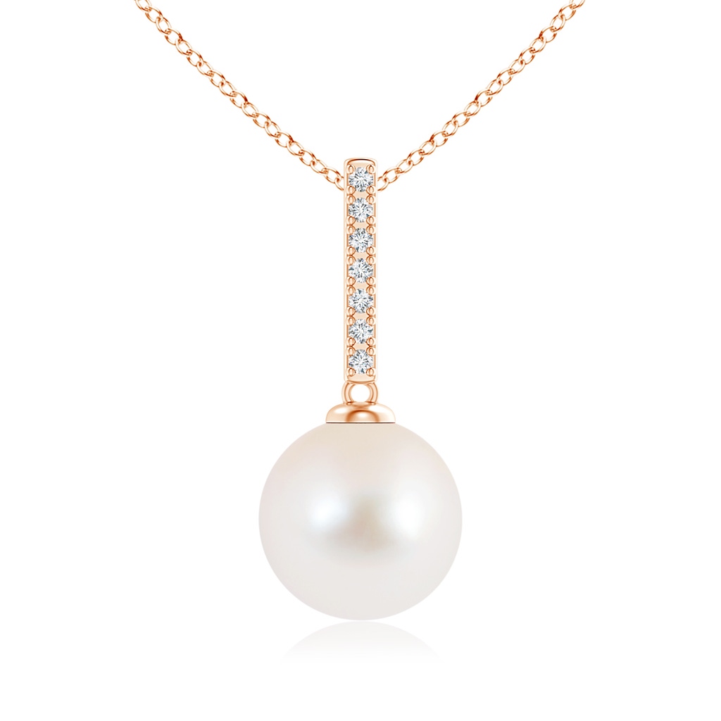 10mm AAA Freshwater Pearl Pendant with Diamond Studded Bar in Rose Gold