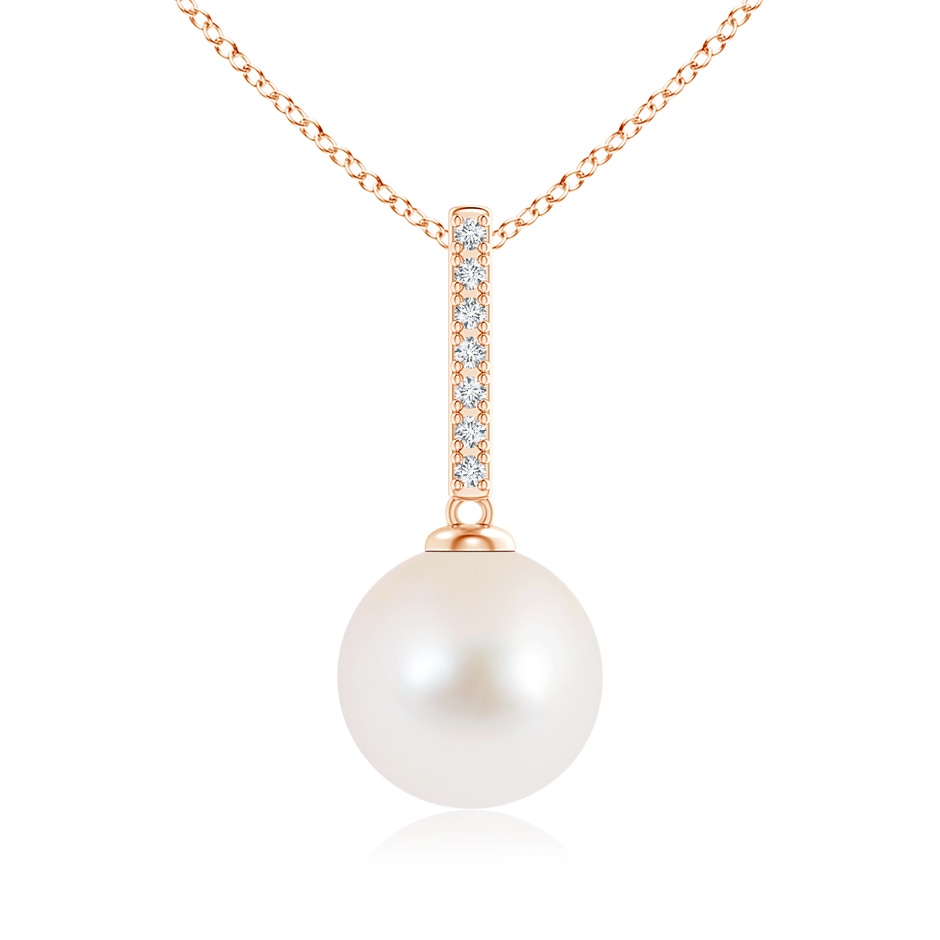 10mm AAA Freshwater Pearl Pendant with Diamond Studded Bar in Rose Gold 