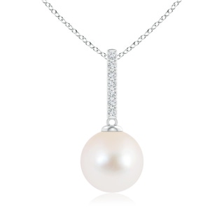 10mm AAA Freshwater Pearl Pendant with Diamond Studded Bar in White Gold