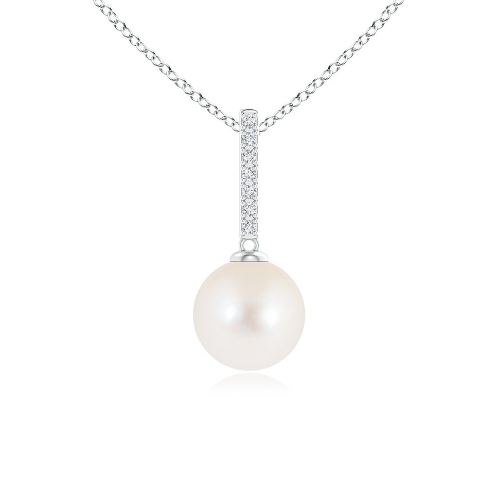 8mm AAA Freshwater Pearl Pendant with Diamond Studded Bar in White Gold