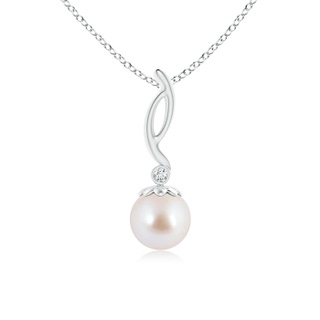 8mm AAA Akoya Cultured Pearl Drop Pendant with Bezel-Set Diamond in White Gold