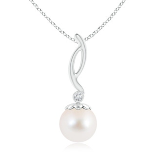 10mm AAA Freshwater Cultured Pearl Pendant with Bezel-Set Diamond in White Gold