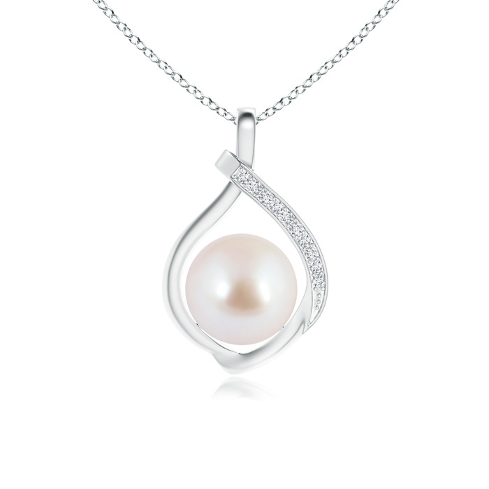 8mm AAA Japanese Akoya Pearl Loop Pendant with Diamonds in White Gold
