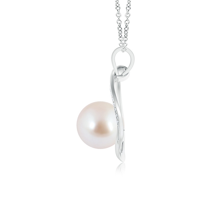 8mm AAA Japanese Akoya Pearl Loop Pendant with Diamonds in White Gold Product Image