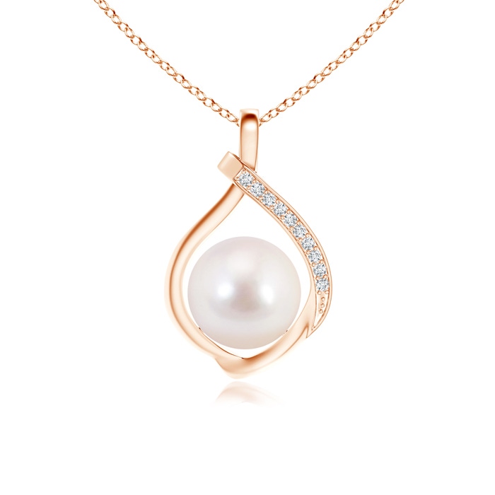 8mm AAAA Japanese Akoya Pearl Loop Pendant with Diamonds in Rose Gold