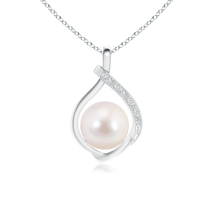 8mm AAAA Japanese Akoya Pearl Loop Pendant with Diamonds in S999 Silver