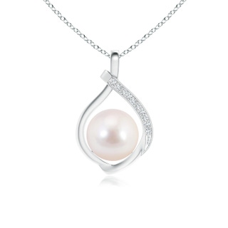 8mm AAAA Japanese Akoya Pearl Loop Pendant with Diamonds in White Gold