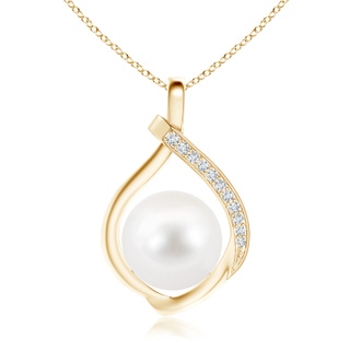 10mm AA Freshwater Pearl Loop Pendant with Diamonds in Yellow Gold