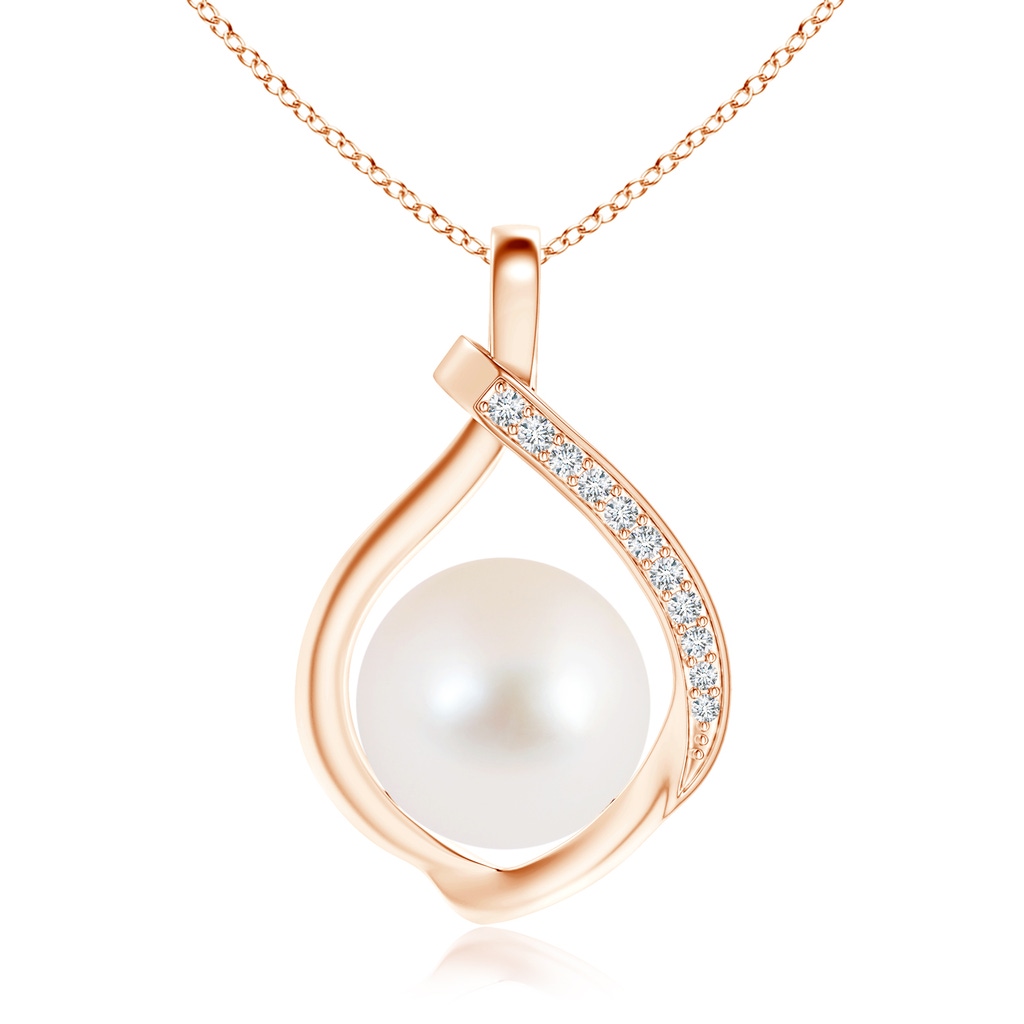 10mm AAA Freshwater Pearl Loop Pendant with Diamonds in Rose Gold
