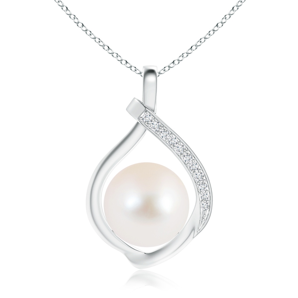 10mm AAA Freshwater Pearl Loop Pendant with Diamonds in White Gold