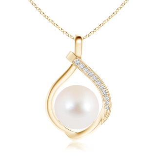 10mm AAA Freshwater Pearl Loop Pendant with Diamonds in Yellow Gold