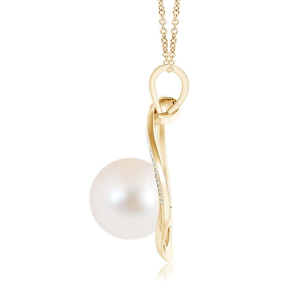 10mm AAA Freshwater Pearl Loop Pendant with Diamonds in Yellow Gold product image