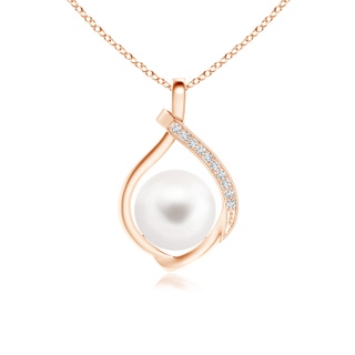 8mm AA Freshwater Pearl Loop Pendant with Diamonds in Rose Gold