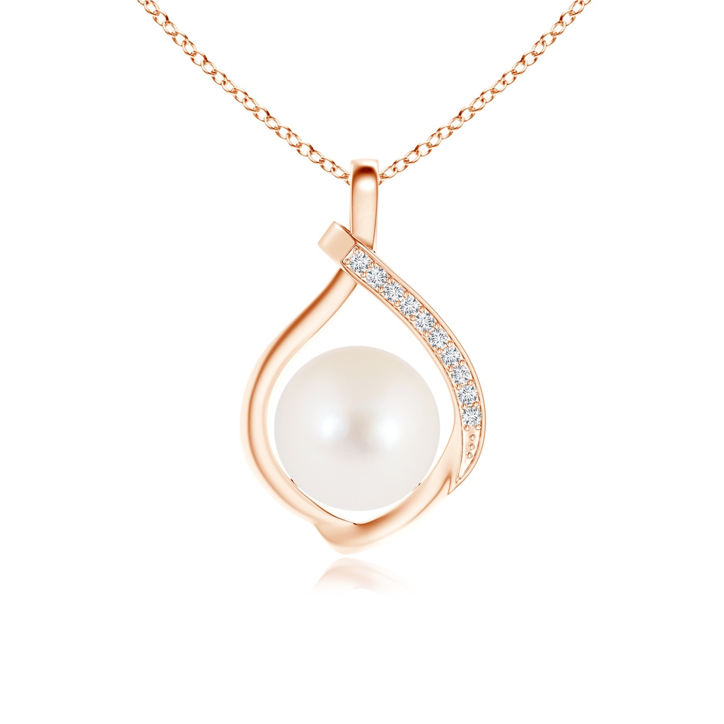 8mm AAA Freshwater Pearl Loop Pendant with Diamonds in Rose Gold 