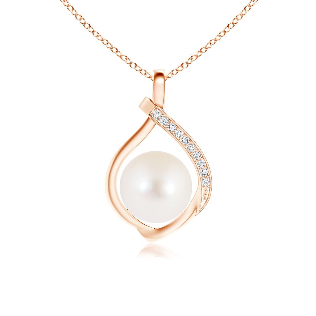 8mm AAA Freshwater Pearl Loop Pendant with Diamonds in Rose Gold